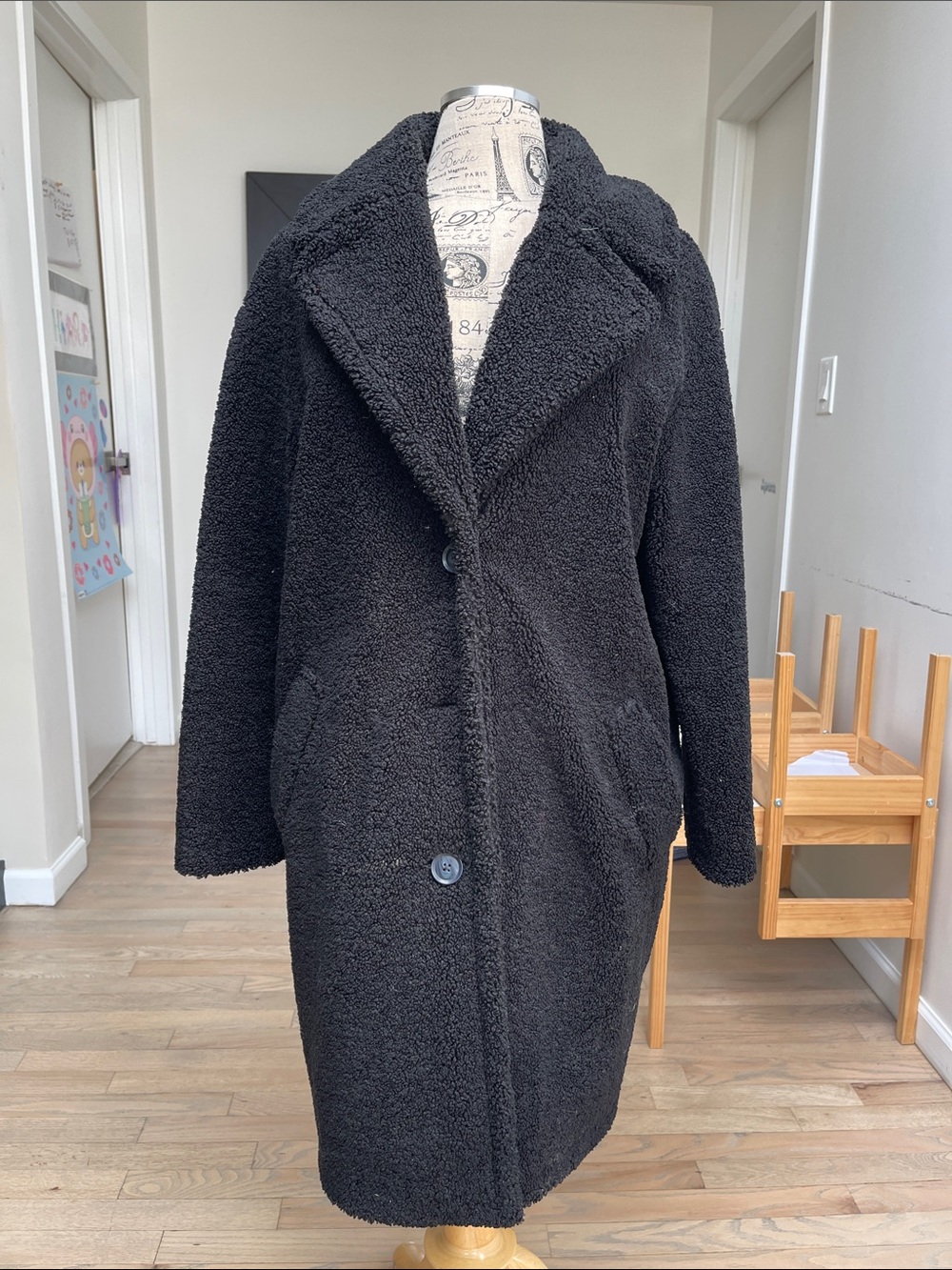 Express oversized black Teddy Coat with Oversized Shawl Collar